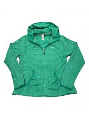 The North Face Green Striped Zip Terry Cloth Hoodie Sweatshirt Jacket Women's XL